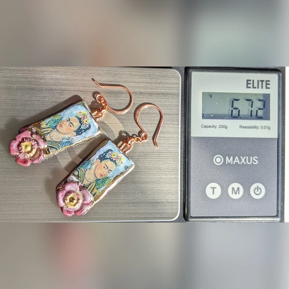 Unique Frida Khalo Earrings Artisan Crafted Lightweight Ceramic Charms - Picture 6 of 16